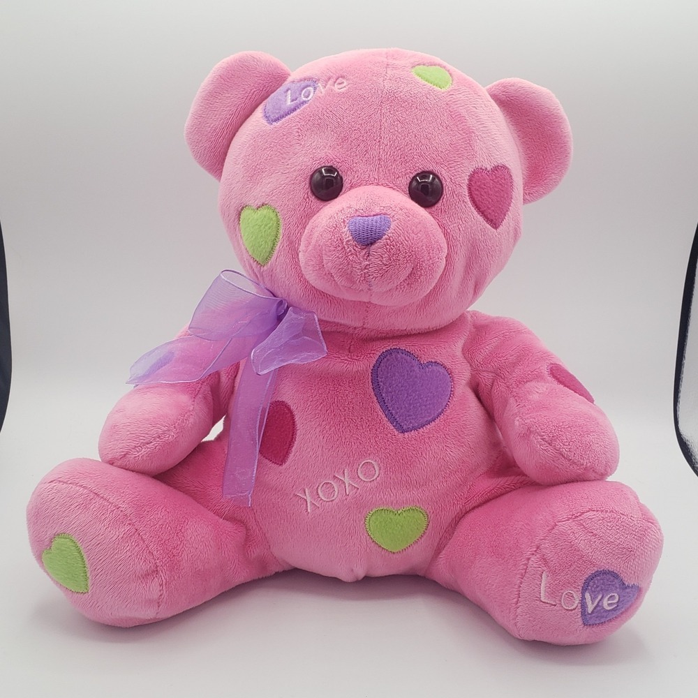 Pink with Hearts Valentine's‎ Love Bear Plush Stuffed Animal 10"